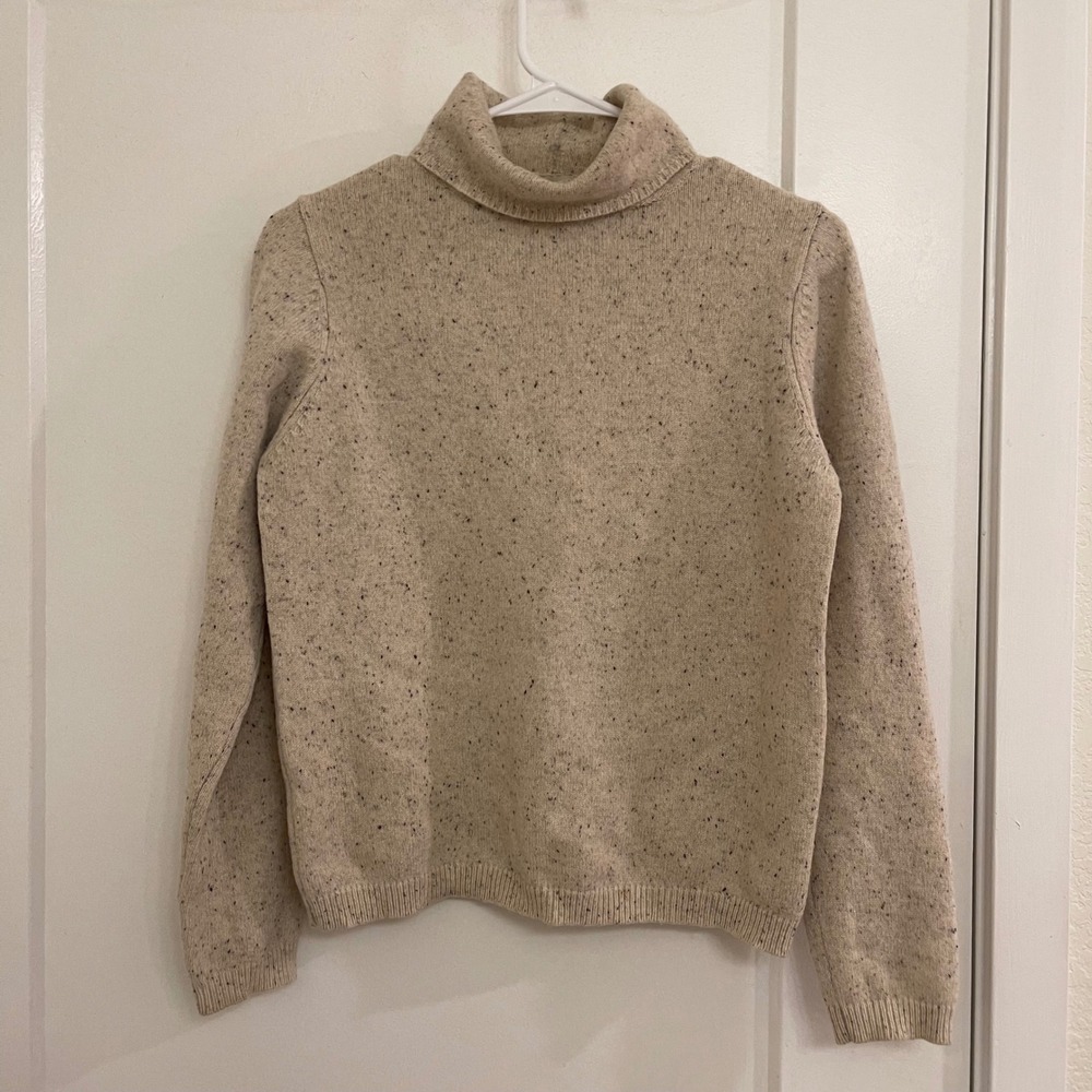 Vintage LL Bean Oatmeal Turtleneck Merino Wool Sweater Fall Gilmore Girls